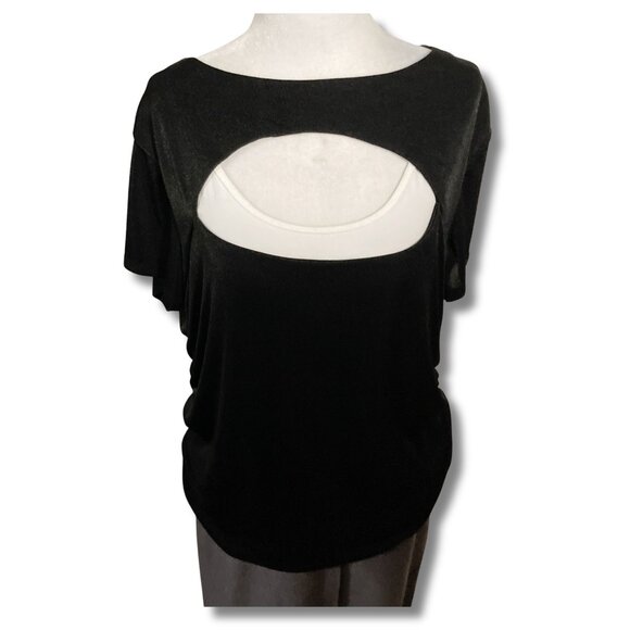 Grand Beach Club Tops - GRAND BEACH CLUB Black plus-size keyhole neckline short-sleeve top 2X XXL shirt